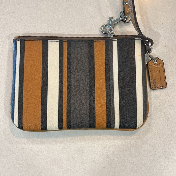 Coach Signature Women Wristlet/Wallet Brown Black Cream Strap Zipper PVC Leather - Picture 4 of 9